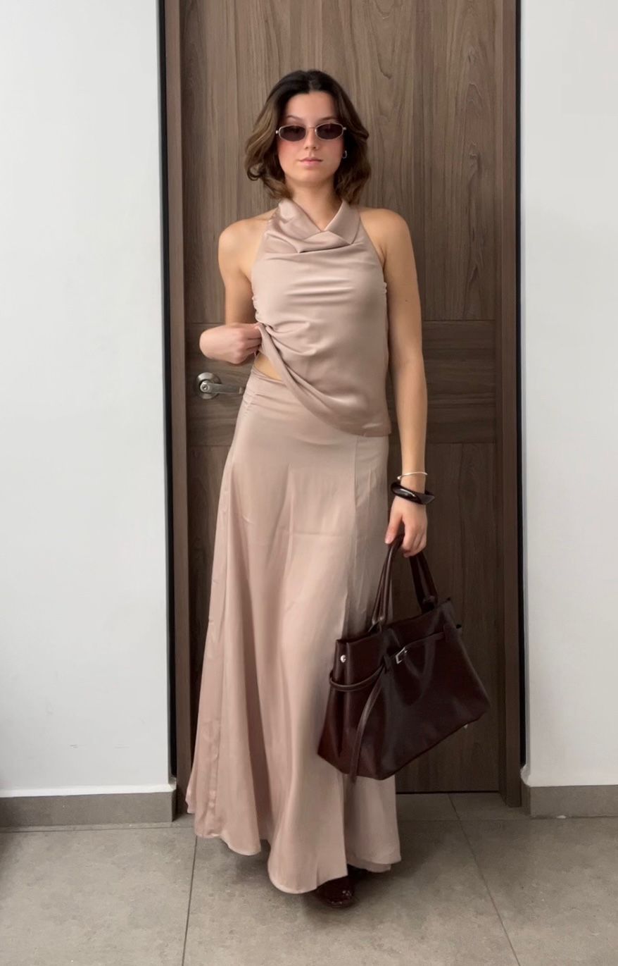TOP HALTER SATIN BEIGE