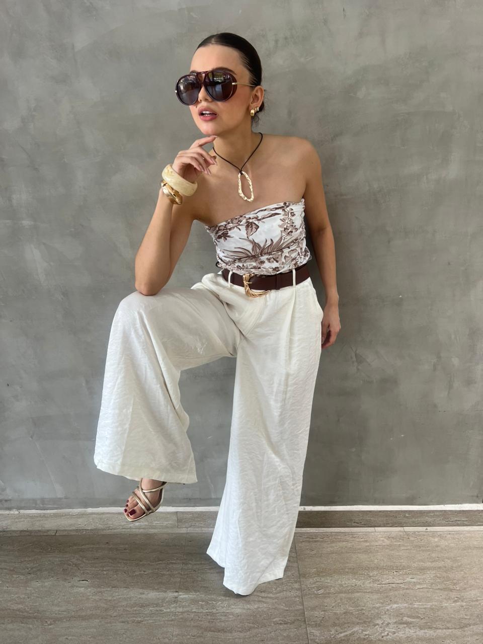 PANTALON SATIN PIERNA ANCHA CON CINTO