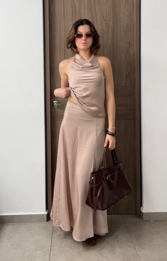 TOP HALTER SATIN BEIGE