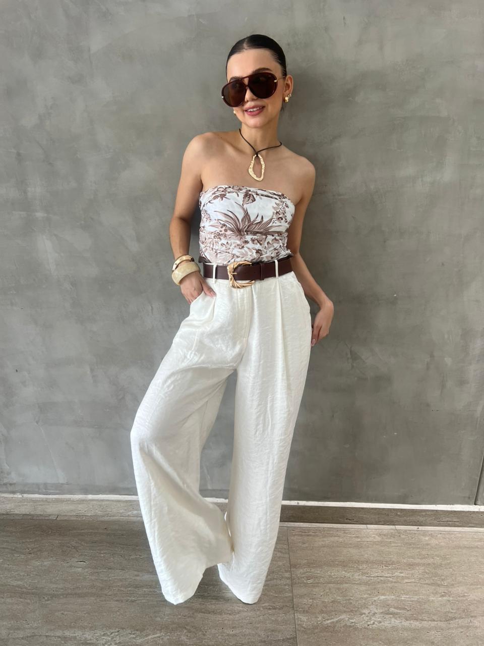 PANTALON SATIN PIERNA ANCHA CON CINTO