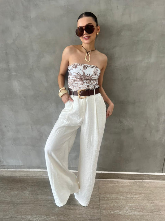 PANTALON SATIN PIERNA ANCHA CON CINTO