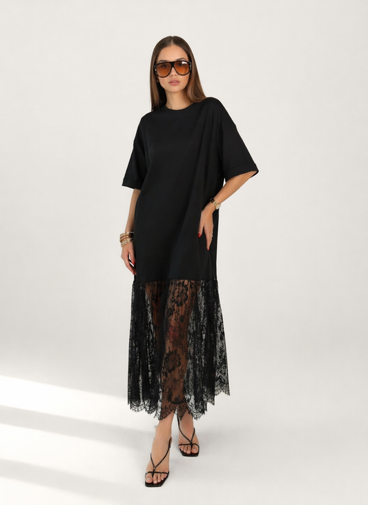 Vestido T-Shirt Oversized con Encaje