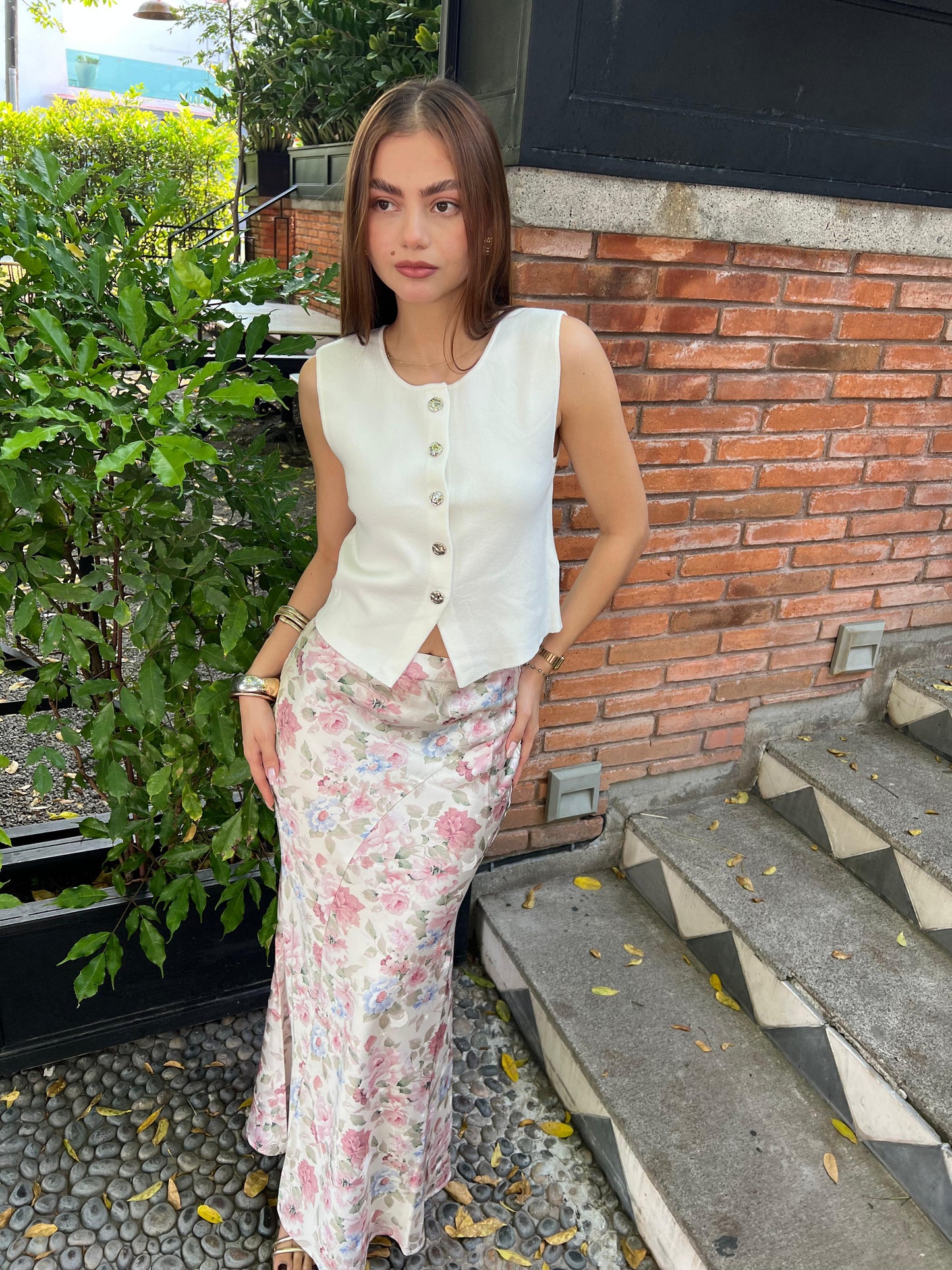 FALDA SATIN FLORES