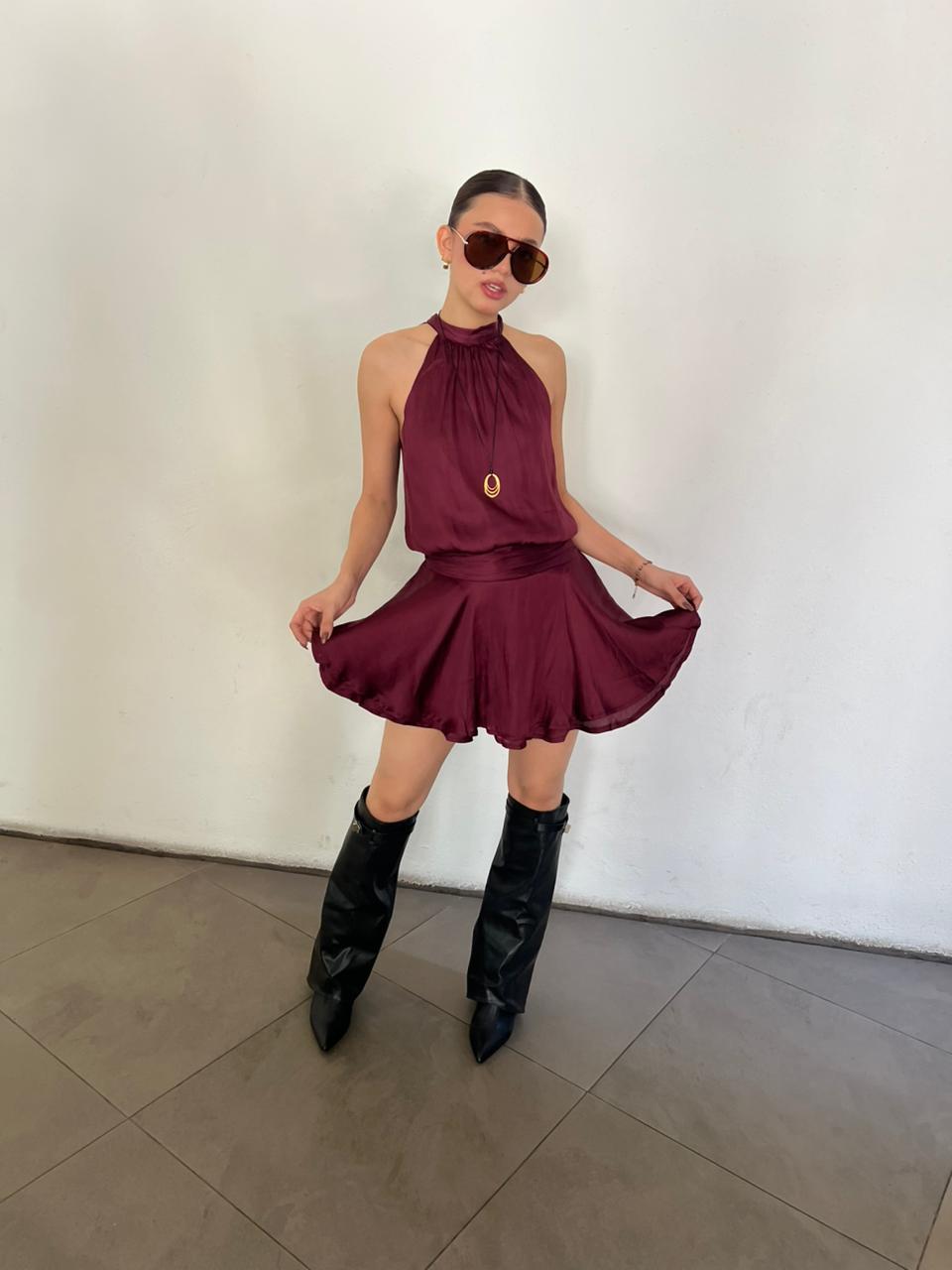 MINI DRESS SATIN CUELLO HALTER