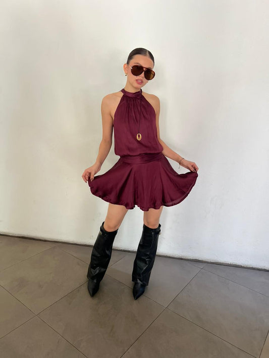 MINI DRESS SATIN CUELLO HALTER