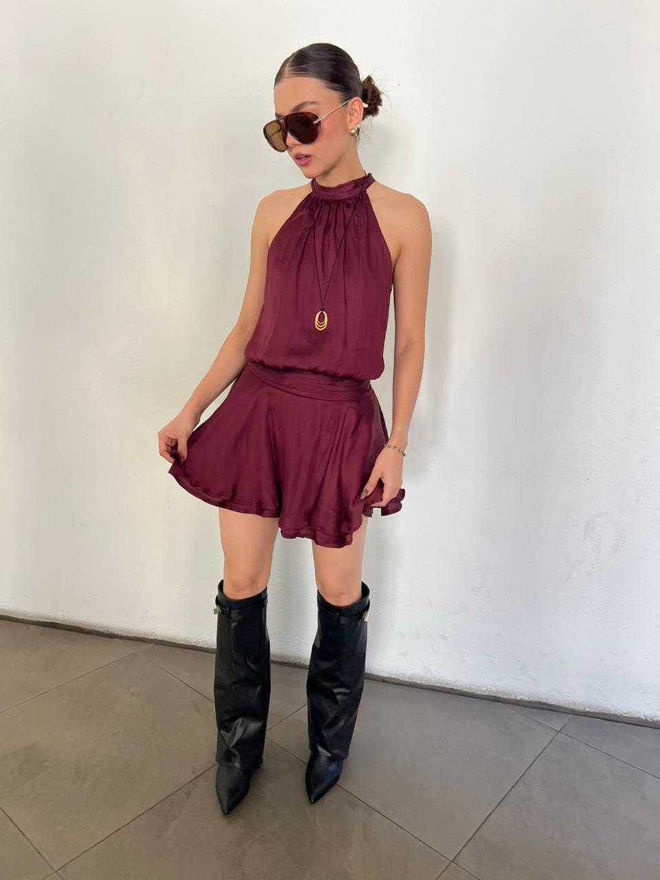 MINI DRESS SATIN CUELLO HALTER